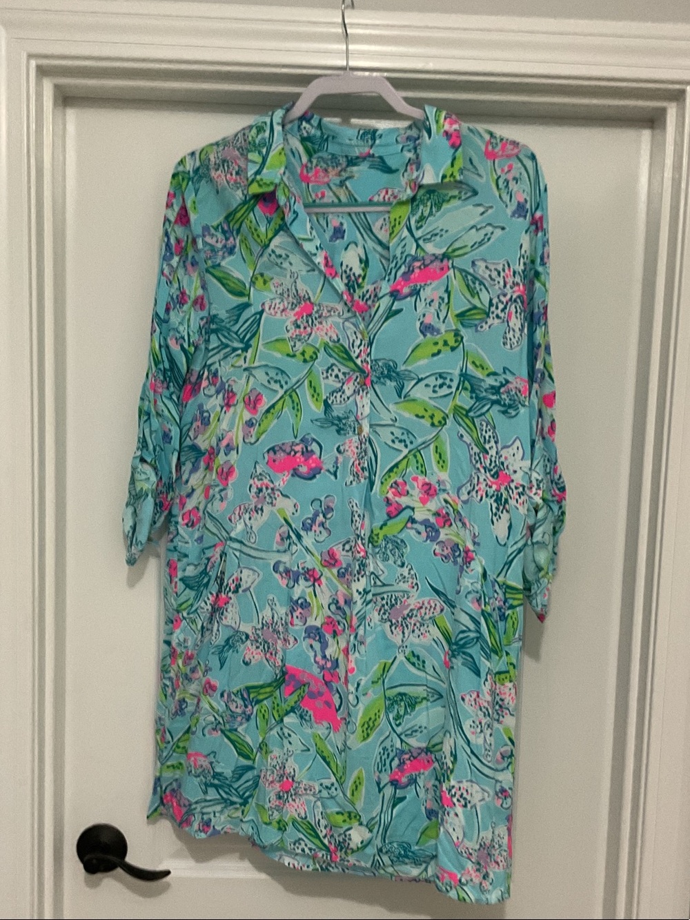 Lilly Pulitzer Aqua Floral Button-Front Dress